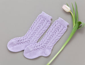 Crochet Folklore Knee Socks, Lavender