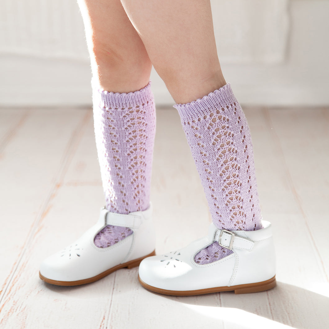 Crochet Folklore Knee Socks, Lavender