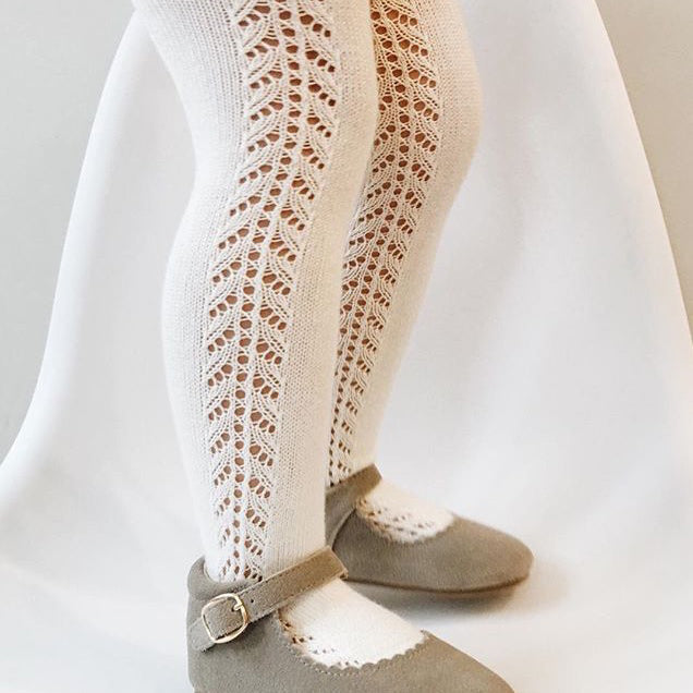 Side Crochet Tights, Cream