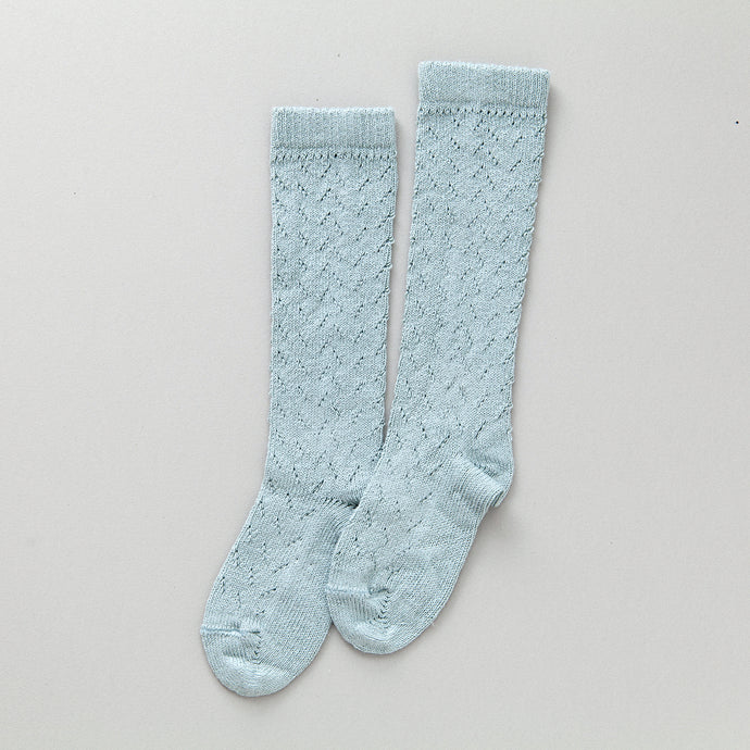 Warm Crochet Knee Socks, Sea Mist