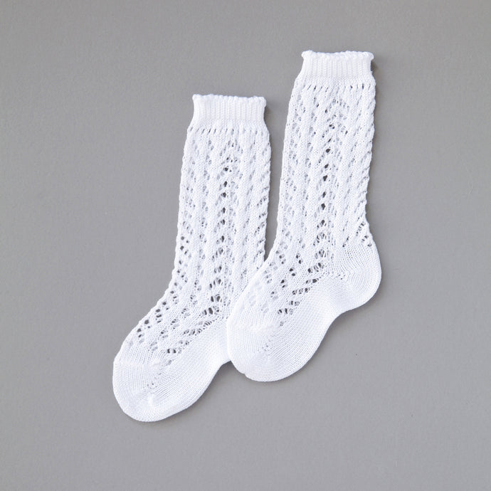 Crochet Folklore Knee Socks, White