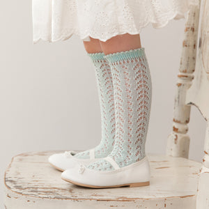 Crochet Folklore Knee Socks, Seafoam