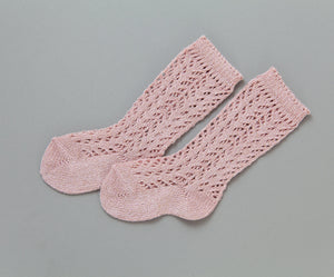 Shimmer Crochet Knee Socks, Champagne Rose