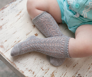 Shimmer Crochet Knee Socks, Silver