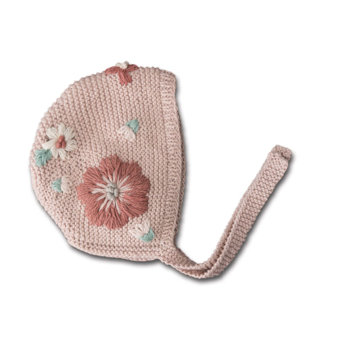 Flora Embroidered Bonnet, Dusty Pink