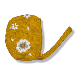 Flora Embroidered Bonnet, Mustard