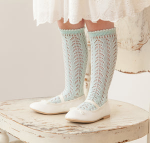 Crochet Folklore Knee Socks, Seafoam